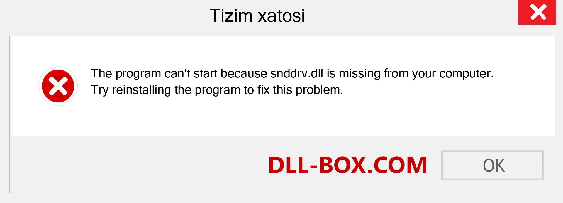 snddrv.dll fayli yo'qolganmi?. Windows 7, 8, 10 uchun yuklab olish - Windowsda snddrv dll etishmayotgan xatoni tuzating, rasmlar, rasmlar